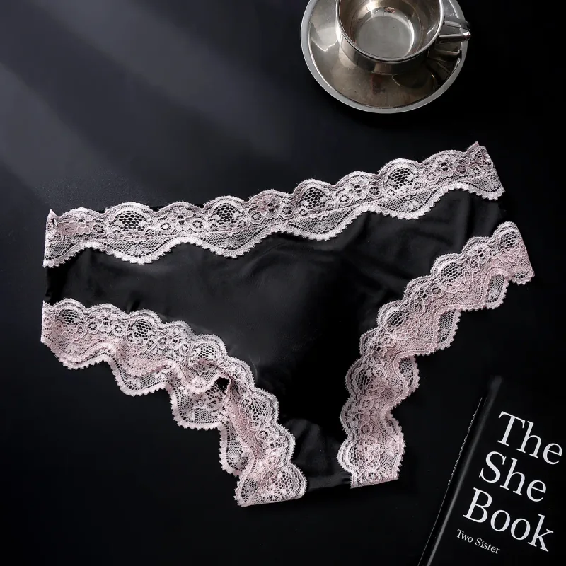 Male Full Lace Edge Briefs Back Bow Strap Ice Silk Satin Low Rise U Pouch Soft Breathable Men Underpants