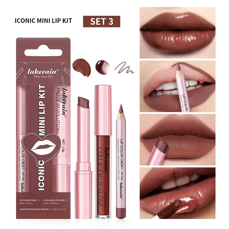 5 farve læbe liner + læbestift sæt og læbe plet let farve mat læbe kit læbestift Langvarig rød læbestift læbe makeup sæt