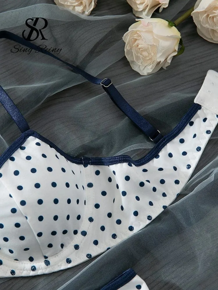 French Polka Dot Print Lingerie Sets Ladies Strap Underwire Bra+Sweet Briefs Hotsweet Vintage Underwear 2Pcs Suits — image 4