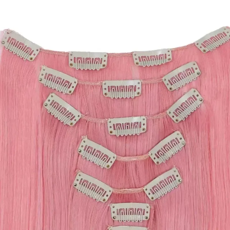 7 Clips In Hair Extensions Long Straight Hairstyle Pink 60CM Natural Synthetic Hair Daily Use Hairpiece For Women — image 5