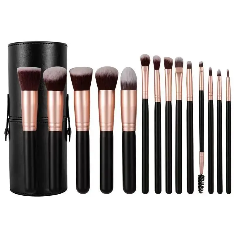 14-teiliges Make-up-Pinsel-Set mit beleuchtetem Spiegel, tragbares Make-up-Pinsel-Set mit kurzem Griff und LED-Licht, wiederaufladbar über USB