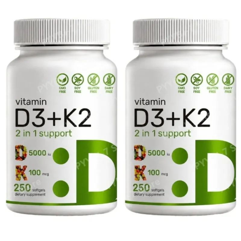 Vitamin D3 K2 Softgels with MK-7 5000 IU Vitamin D3 and 100 mcg Vitamin K2 for Daily Heart Bone & Immune Support 250 Softgels
