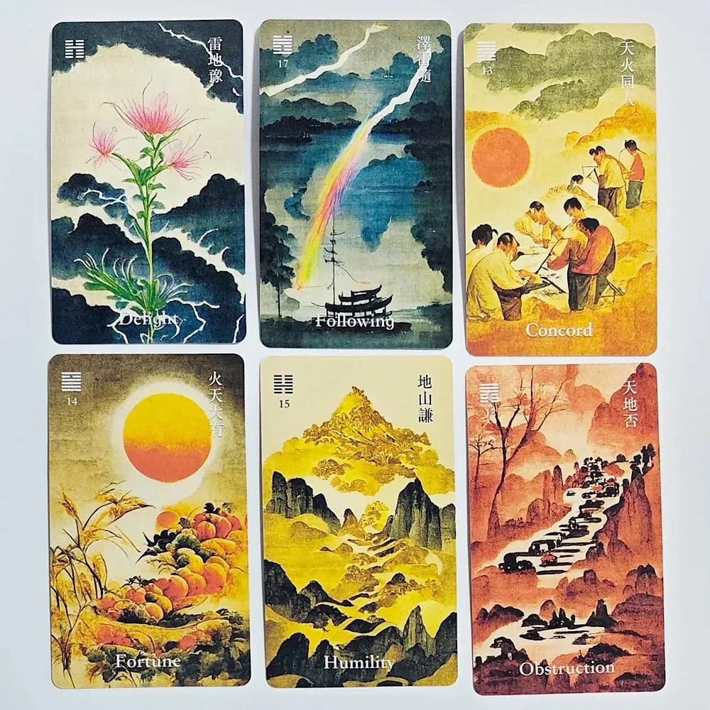 64Cards I-Ching Oracle Deck Traditional Ink Art Style Chinese Divination Tool for Spiritual Guidance and Meditation 10.3*6cm