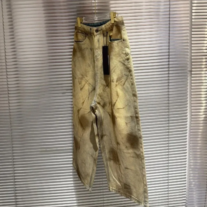 Latui Atelier High-Quality ROSE Stained and Weathered Embroidered Denim Pants with Flared Leg Design jeans