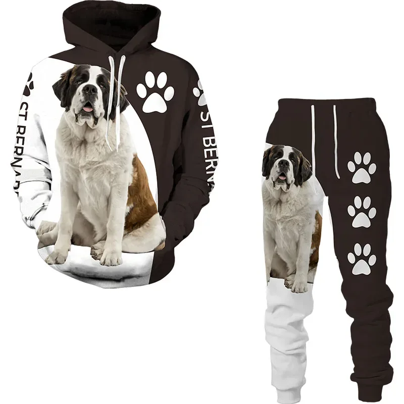 Funny Dog Animal 3D Printed Hoodie Suit Men Autumn Casual Sweatshirts Sweatpants Fashion Two Piece Tracksuit Set Men's Clothing