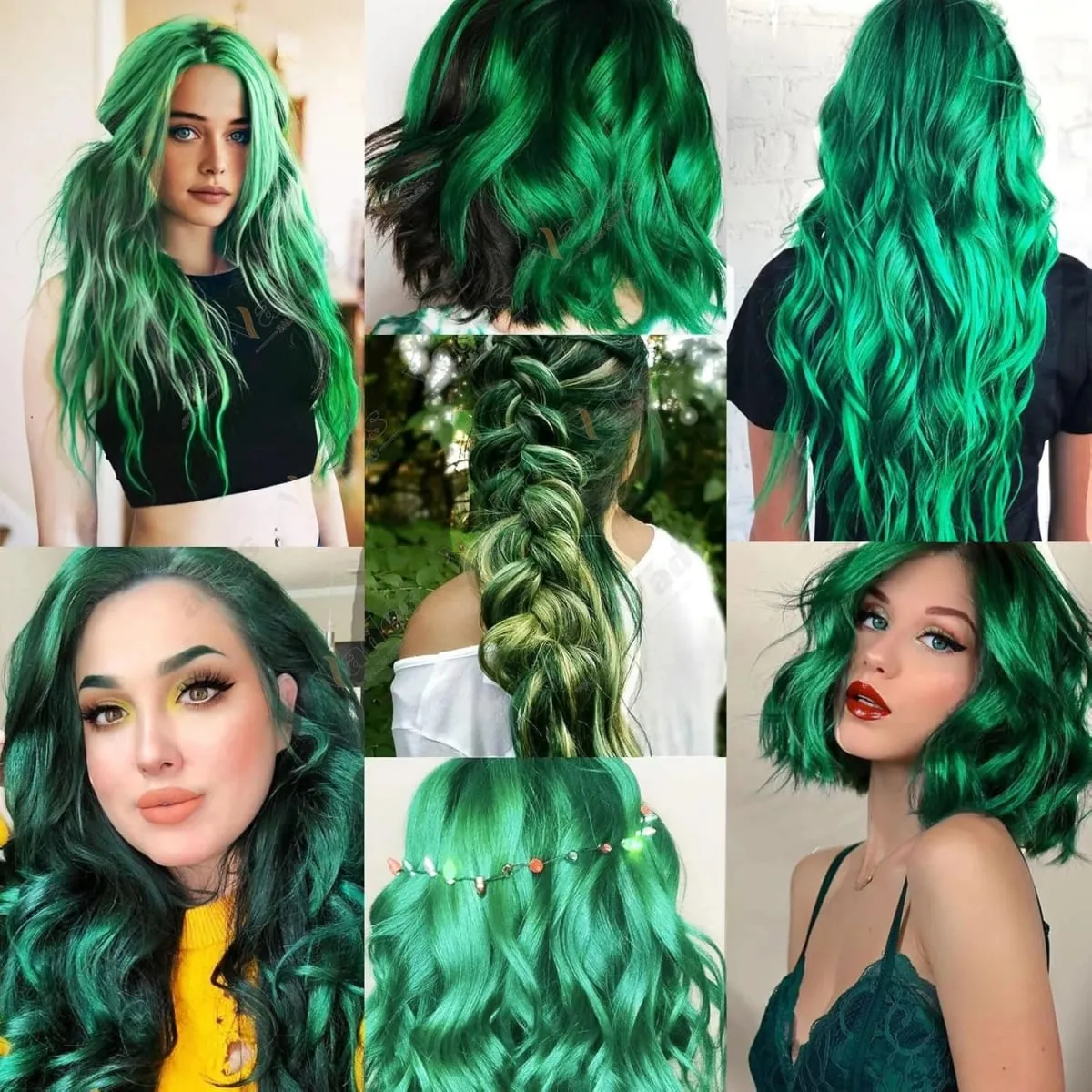 2 Pcs Green Hair Extensions 16Inches Straight Colored Hair Colorful Clip in Extensions Highlight Party for Girls and Women Gift