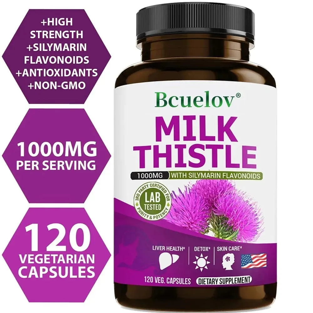 Milk Thistle Extract 1000mg - Gluten-Free Non-GMO Antioxidant Supplements for Healthy Skin Liver Detox Digestion Immune
