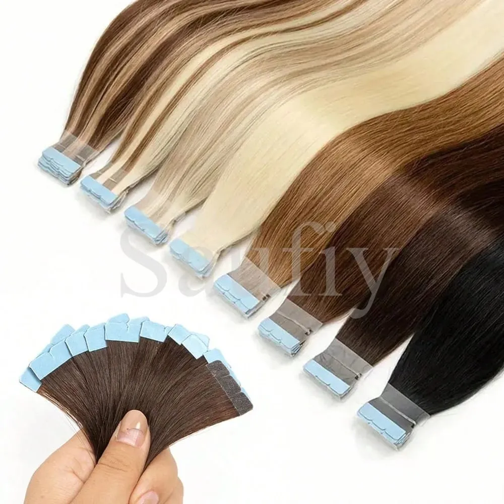 12-20inches Balayge Blonde Mini Tape in Human Hair Extensions Double Side Invisible Seamless Tape Ins Hair 10pcs/Pack Natural Straight Black Blonde Balayge Brown Mini Tape In Hair Extensions — image 3