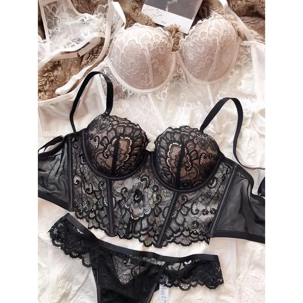 Sexy French Lace Fishbone Bra Soft Underwire 3/4 Cup Push Up Anti‑Sagging Breast Lingerie Side Fat Reduction Women Underwear — image 2