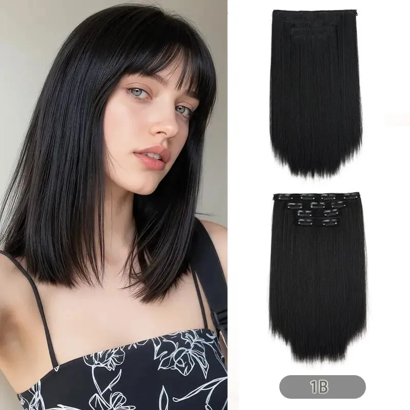 35CM Syntetisk 4 stk/sæt Clips i hårforlængelser Kort lige frisure Blond sort hårstykker Varmebestandigt falsk hår — image 8