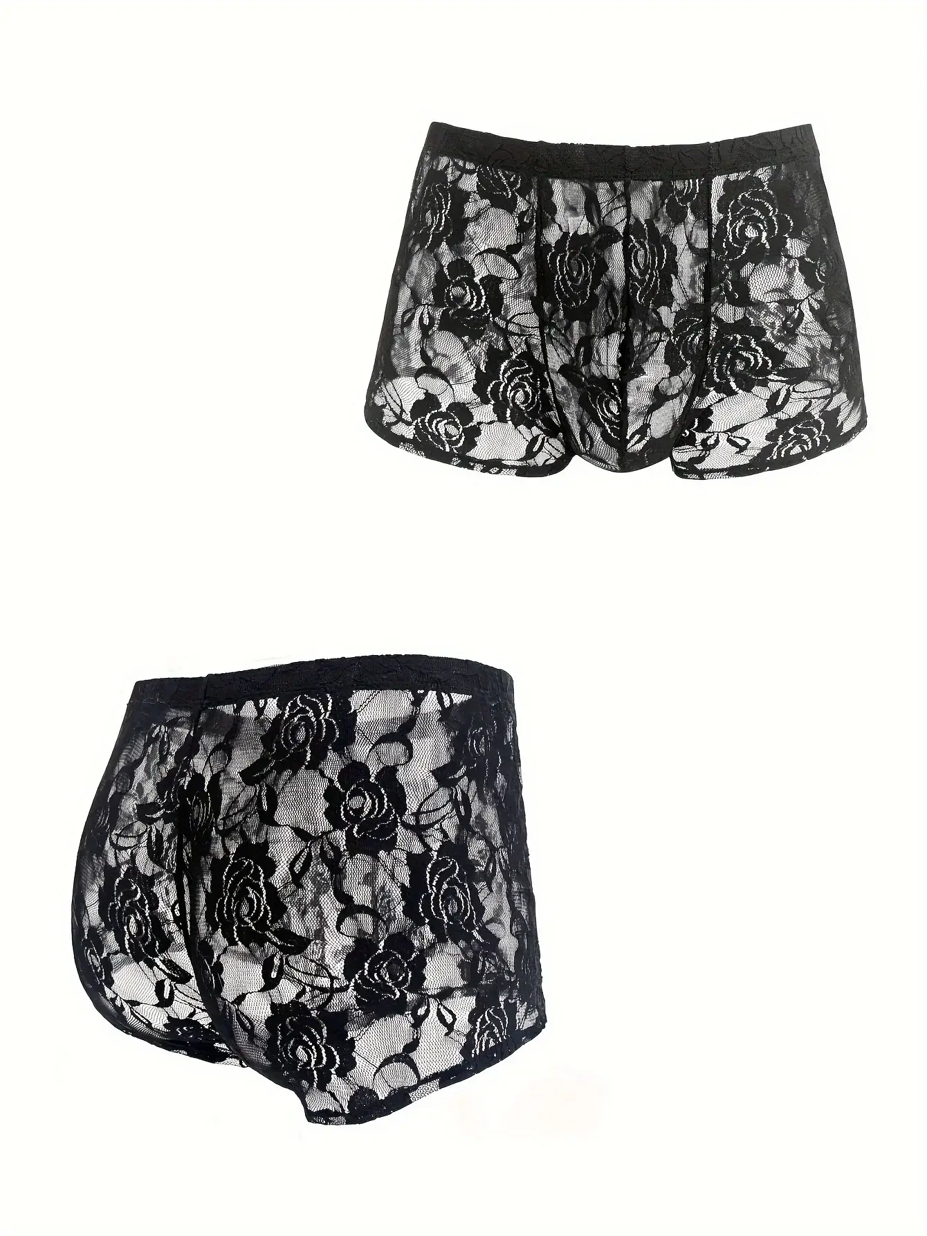 1Pc Men's Fashion New Design Sexy Lace Embroidery, High Elasticity Transparent Lace Flat Corner Underwear, Sexy, Ice Silk