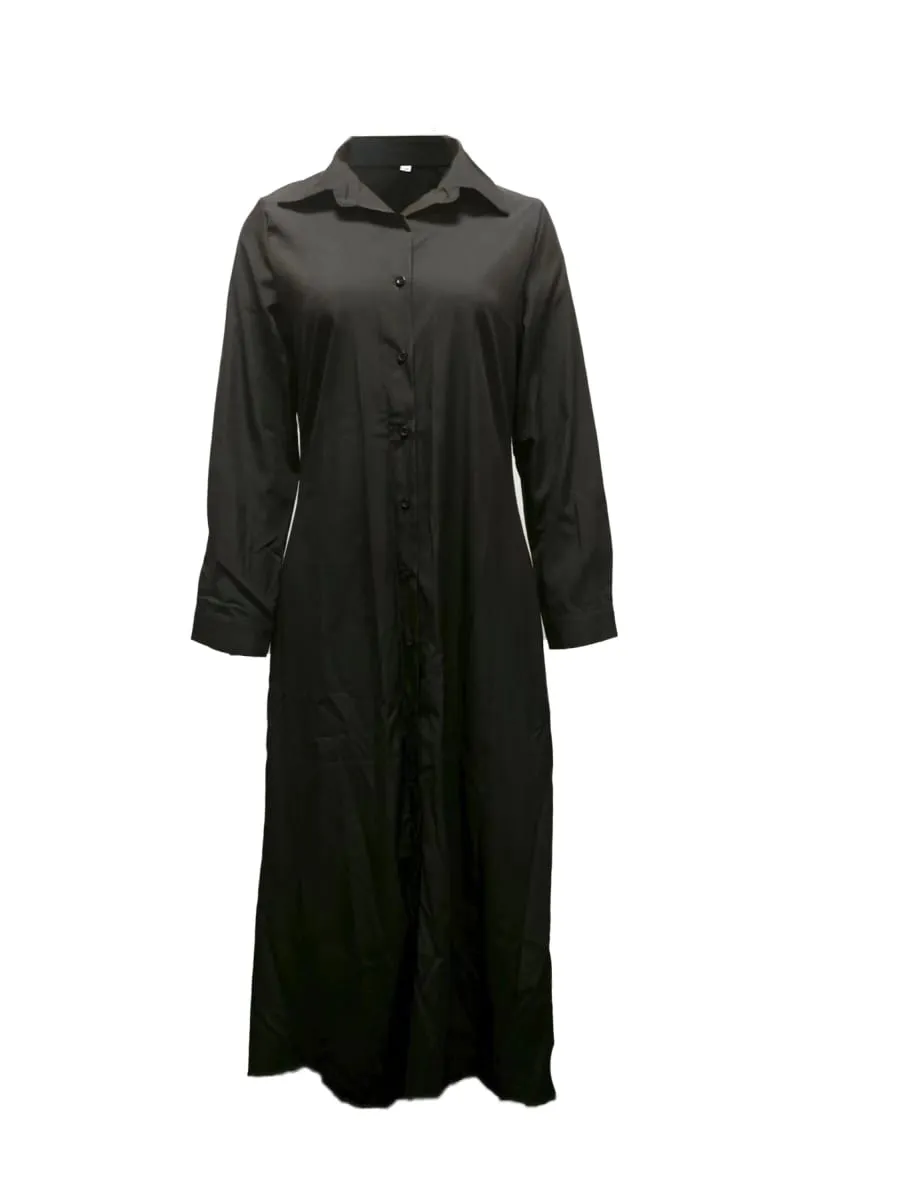 Women Long Sleeve Button Front Maxi Dress with Side Split Elegant Casual Shirt Dress for Daily Wear