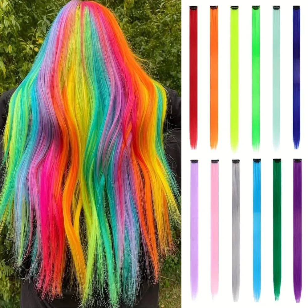 12Pcs Clip In Hair Extensions 22 Inch Synthetic Color Extensions Women's Exclusive Long Straight Style Multiple Colors Available