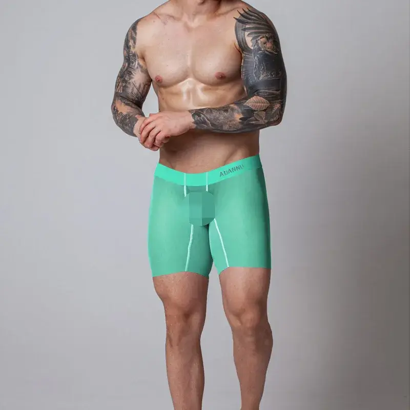 0.01mm Ultra-manipis na Kasuotang Panloob ng Lalaking Mahabang Boxer Shorts na Paglamig ng Yelo Silk Transparent Gym Fitness Underpants Mga Seamless Mesh Slips