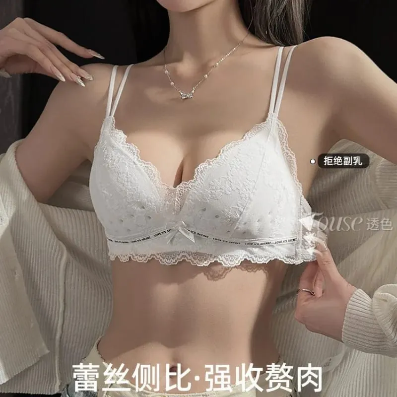 Women's lingerie set for small busts autumn and winter thin style minimizes large busts no underwire supports side breasts — image 2