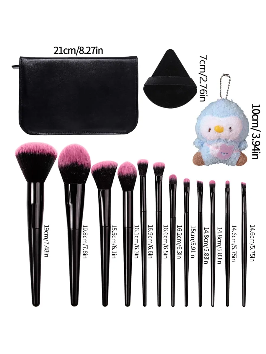 16PCS Black & Pink Makeup Brushes Set Free Shipping with Bag Puffs & Pendant — image 2