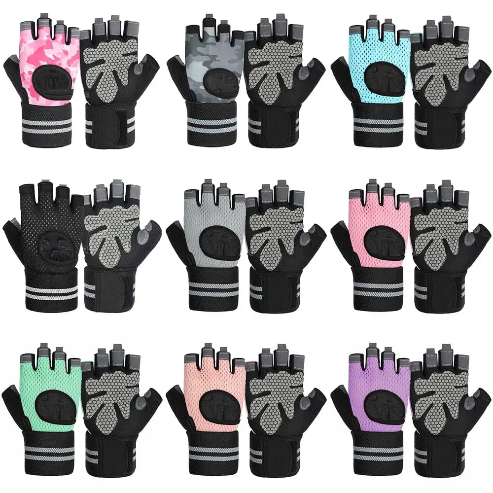 Anti Slip Shock Breathable Half Finger Gloves Breathable Cycling Gloves Fitness Gym Bodybuilding Crossfit Exercise Sports Gloves