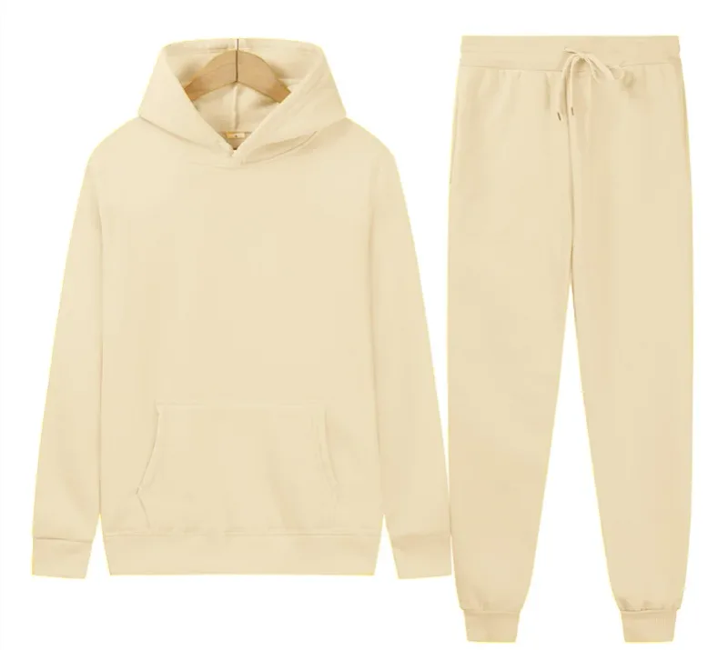 Men's Autumn/Winter New Solid Color Hoodie + Pants Two-Piece Set, Stylish Casual Sports Suit with Custom Printed Logo — image 8