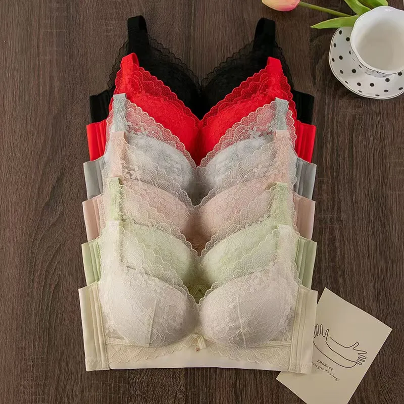 Sexy Lace Thickened Push-Up Bra for Small Breasts Anti-Sagging Adjustable Comfortable Wire-Free Lingerie