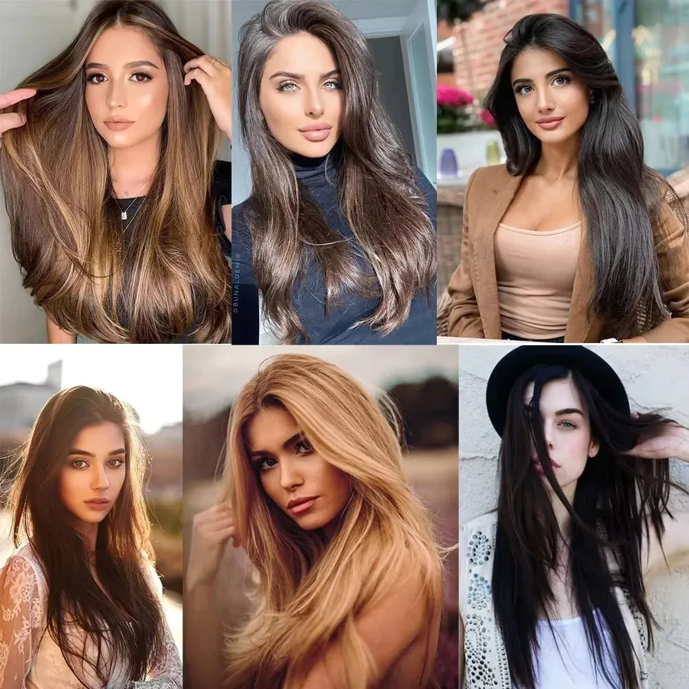 Long Straight Hairstyle 16 Clips 7 Pcs/Set Hair Extensions Natural Synthetic Blonde Black Hairpieces Heat Resistant For Women Kp