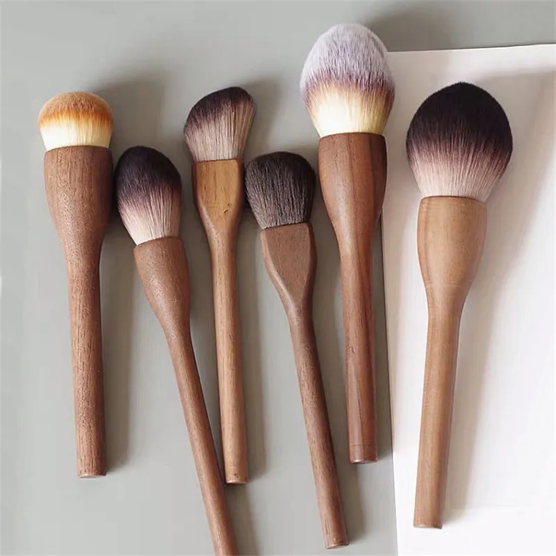 Walnut Wood Handle Makeup Brush Loose Powder Foundation Blush Contour Brushes Super Soft High Density Makeup Tools Brushes — image 2