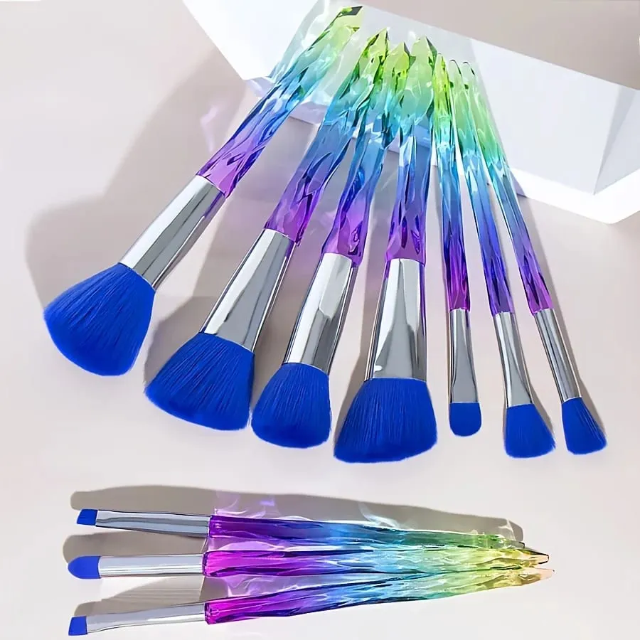 Purple Crystal Handle Makeup Brush Set Soft Synthetic Hair Foundation Blush Eye Shadow Cosmetic Brushes Kit