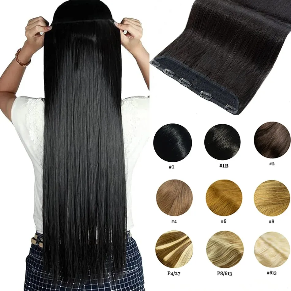 Clip in One Piece Straight 10inches with 5clips Human Hair Extension Brazilian Remy Hairpiece Clip in Hair Extensions Natural