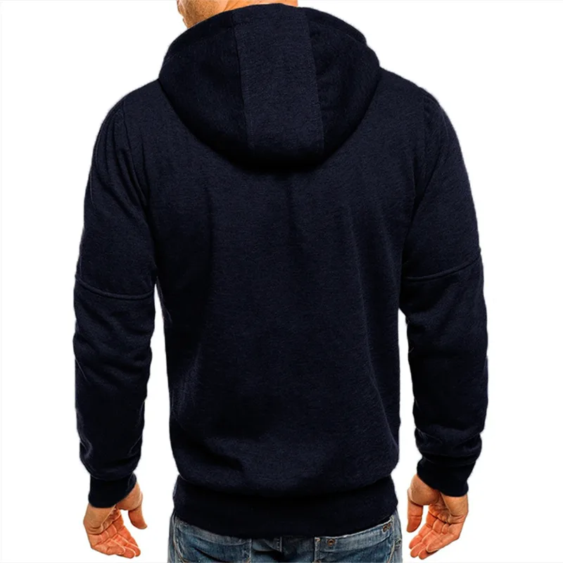 Men's Grey Hooded Sweatshirt Full Zipper Casual Sportswear with Pockets Orange Drawstring plus Size Available