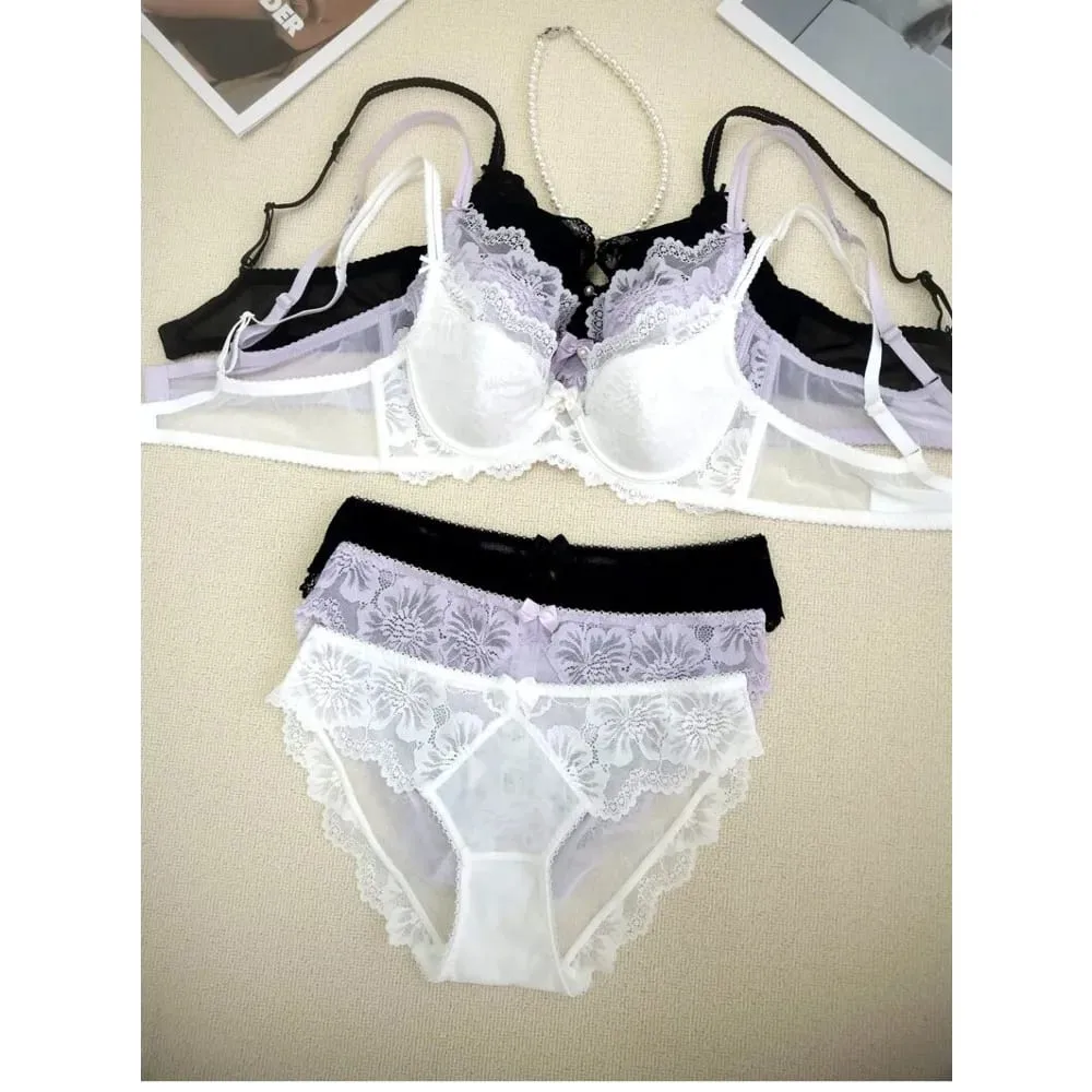 Summer Thin Lace Bra Set For Women Push‑Up Gather Side Fat Control Anti‑Sagging Sexy Soft Lingerie Underwear Kit — image 3