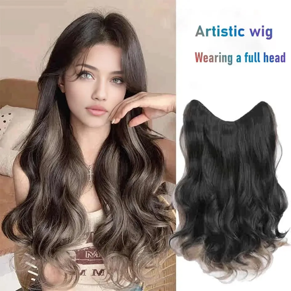 Synthetische 5 Clip 50 cm farbige Haarverlängerungen, Wasserwellen-Perücke, rosa Perücke, graue Perücke, Clip-on-Haarverlängerungen, Weihnachten