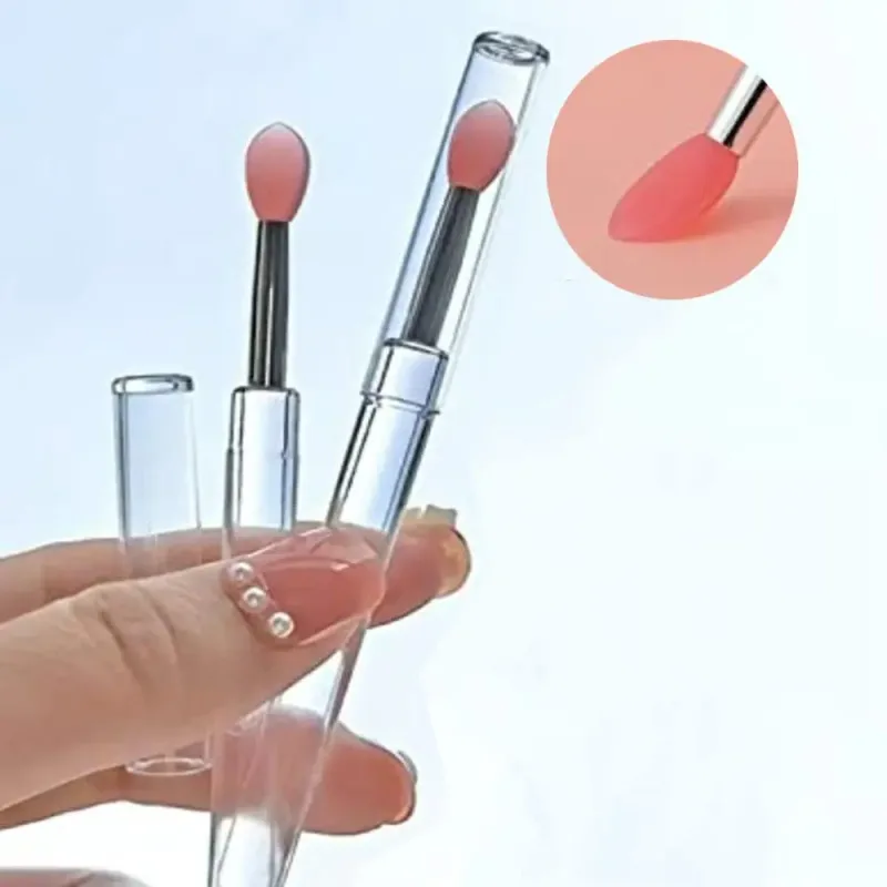 Pincéis labiais femininos com alça de cristal transparente, pincéis labiais de silicone com tampa contra poeira, aplicador de maquiagem, ferramenta cosmética, 1 peça