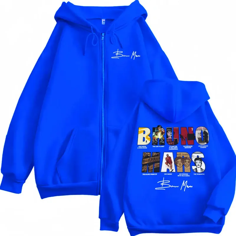 Bruno Mars The Romantic 2026 Album Cover Zip Up Hoodies Men Women Fashion Vintage Jacket Sweatshirt Fleece Cozy Zipper Pullovers