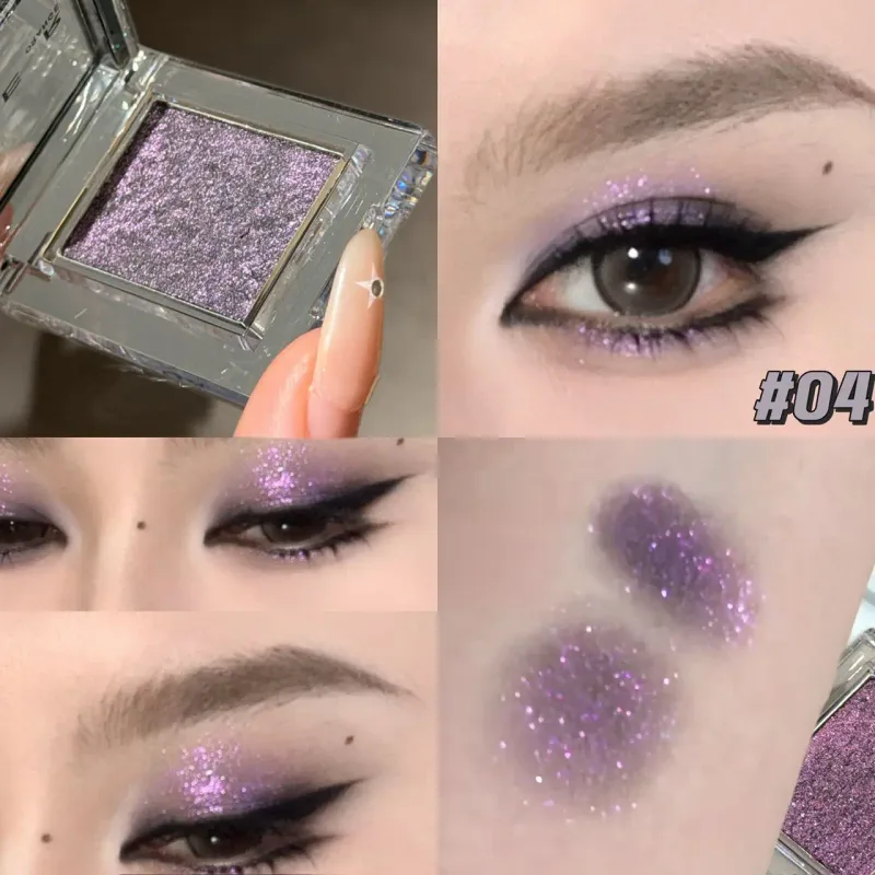 Monochrome Blue Metallic Eyeshadow Diamond Glitter Green Eye Shadow Highlighter Palette Sparkling Pearlescent Purple Eyes Makeup