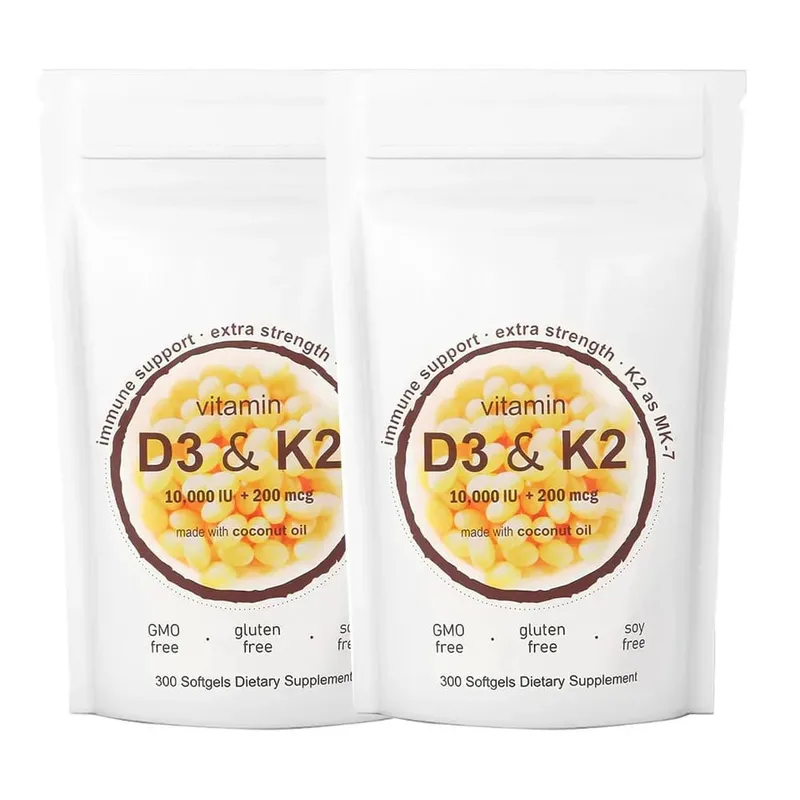 Vitamin D3 10 000iu + K2 MK7 200mcg Softgels | 2-in-1 Complex with Coconut Oil | Supports Heart Bone Teeth & Immune Health