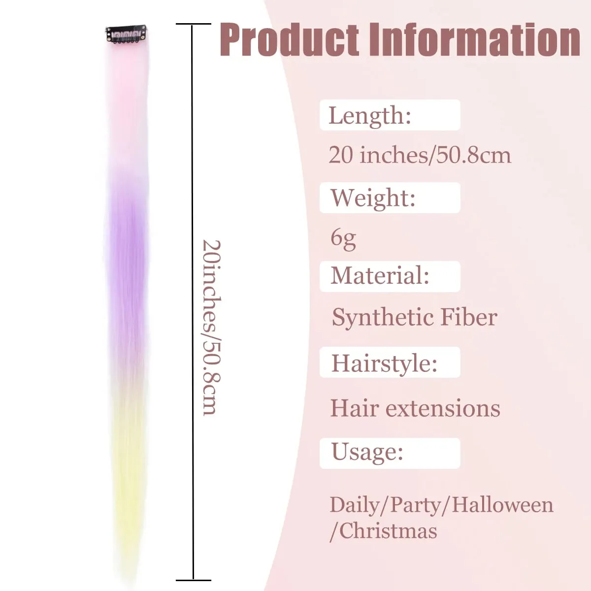 1Pcs Gradient Color Clip in Hair Extensions Party Highlights Wig Synthetic Straight Hairpiece for Girls Kids Christmas Party Use