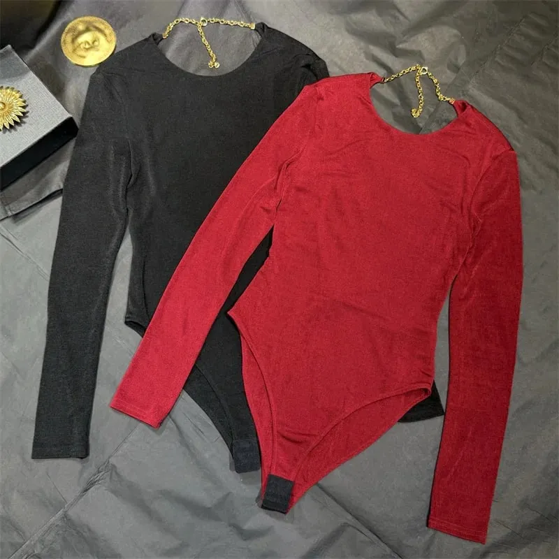 women's bodysuit New elastic knitted slim fit women's long sleeved top for autumn 2026 Sexy backless women's corset y2k T-shirt