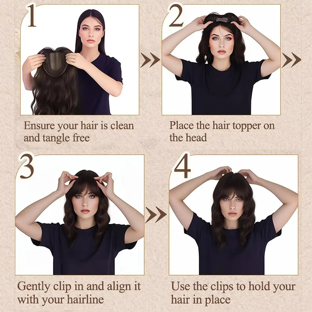 Synthetic Hair Topper With Bangs Invisible 3D Hair Toupee Hairpieces Top Hair Closures for Men and Women