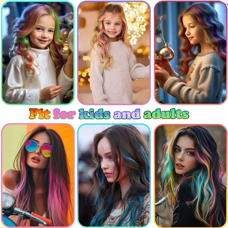 2PCS Rainbow Mixed Color Clip In Hair Extensions 20 Inch Curly Synthetic Hair for Girls Women Halloween Cosplay Party