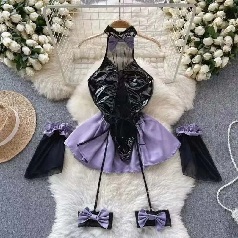Women Sensual Lace Dress Women V-Neck Open crotch Slim Comfortable Dress Fashion Breathable Sheer Mesh Short Dress New