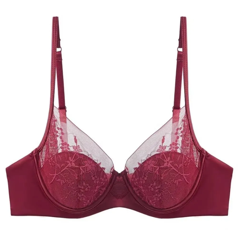 Women Lace Lingerie Set Thin Cup Minimizer Bra Panty Kit Full Coverage Breathable Intimates for Big BustFashion Daily Underwear