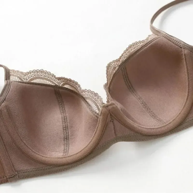 Women's Thin Smooth Satin Bra & Briefs Set Summer Solid Lace Decor Anti Sagging Lingerie Bra Sweet Underwear Suit Нижнее Белье