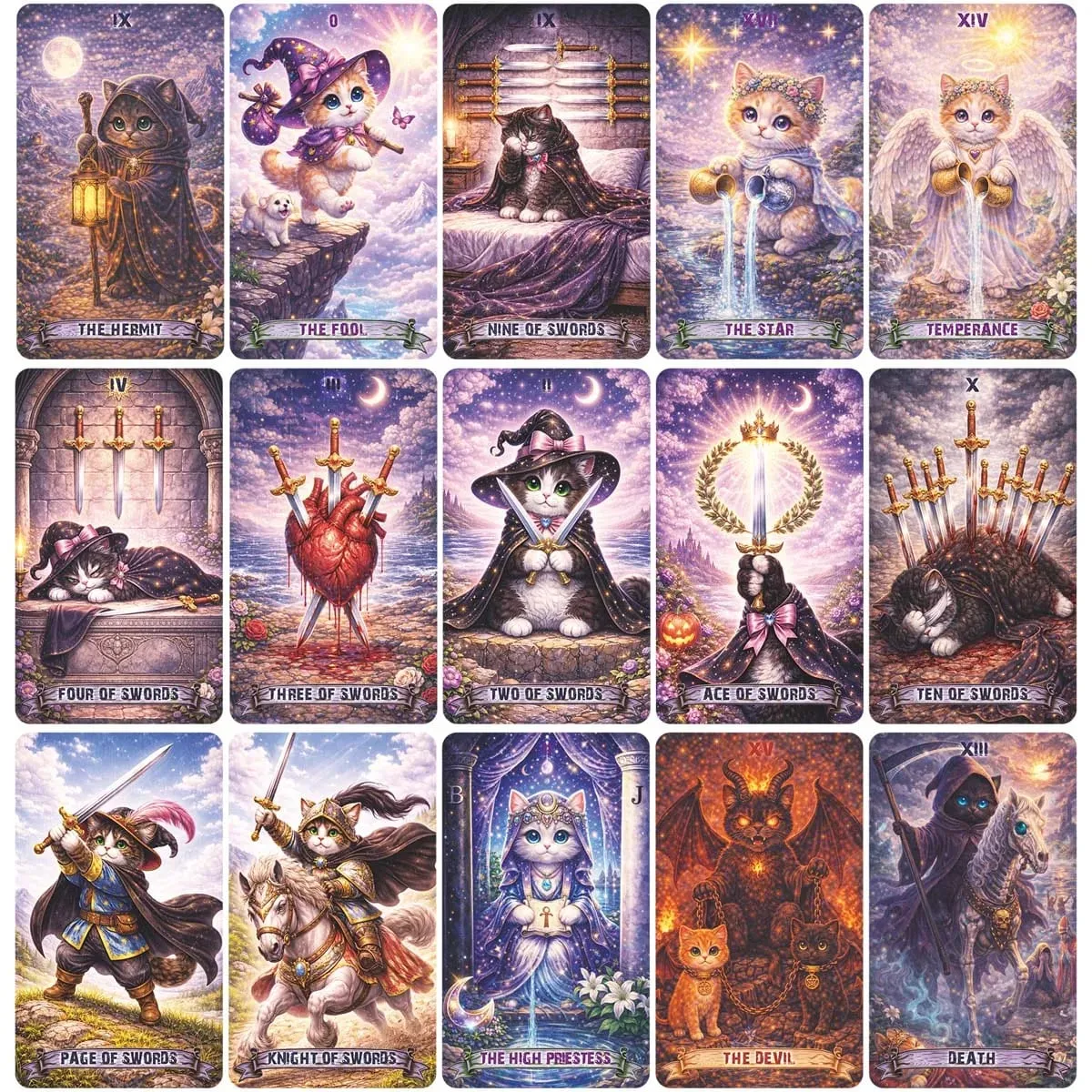 Magic Cat Tarot 78 Cards 13x8 Cm Ideal for Beginners Paper Manual Emotion Expression Subtle Magic Details Card Games