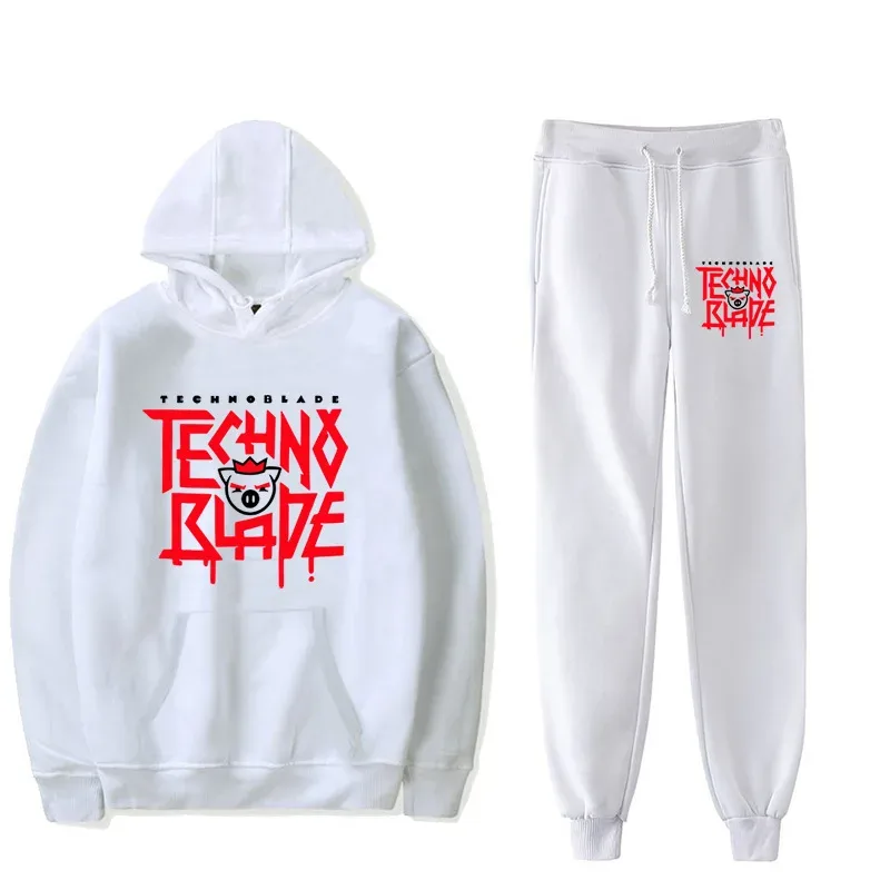 Harajuku Comfortable technoblade Print Sweatshirt Sweatpants Suit Men/Women Hoodies+ Trousers Suit Cute 2 Piece Set Clothes