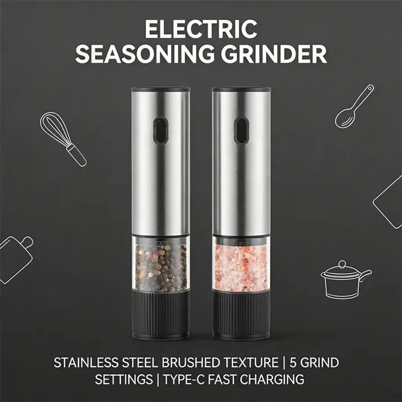 Electric Salt and Pepper Grinder Automatic Rechargeable Pepper Mill Shakers External Adjustable Coarseness Kitchen Appliances