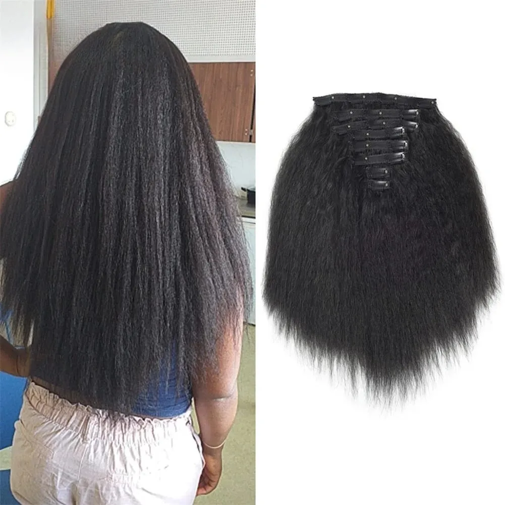 Lydia 8Pcs /Set With18Clips-In Synthetic Kinky Staight Hair Extensions Long Heat Resistant Hair-Pieces16-20 Inches Afro American