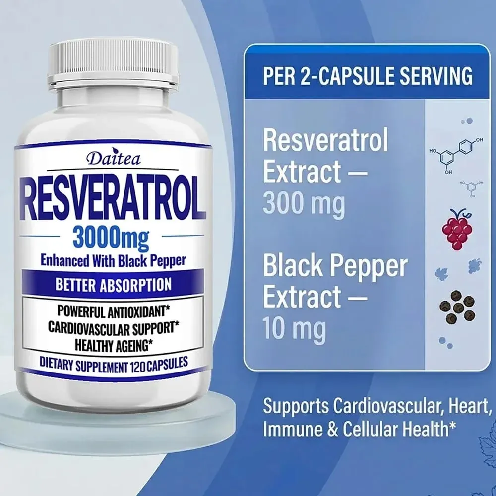 Resveratrol Supplement Capsules - Anti-Aging Cardiovascular & Joint Support Skin Health — image 2