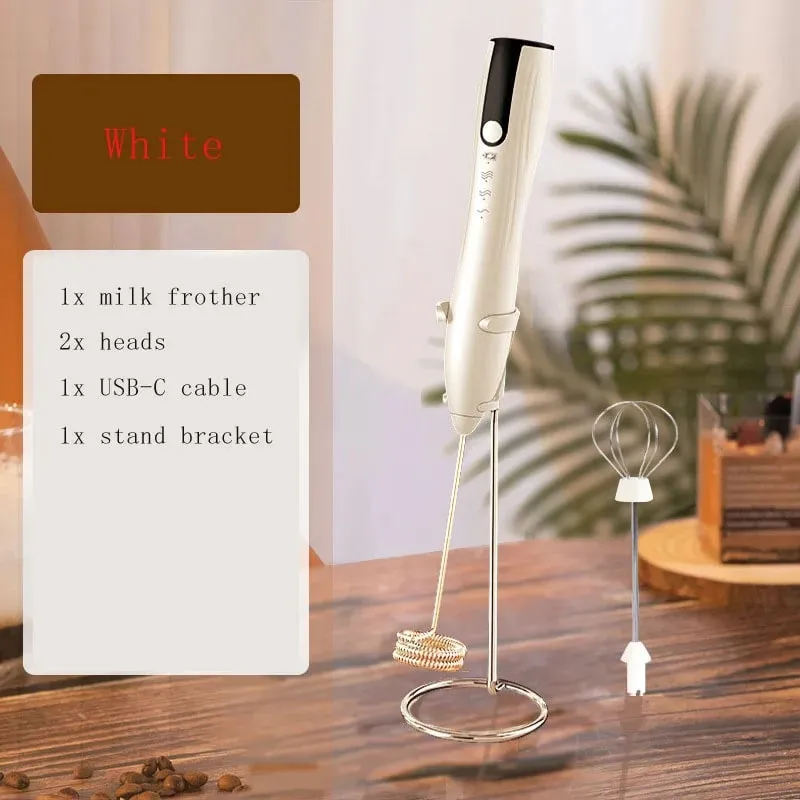 Miscelatore manuale Montalatte per caffè Matcha Macchina per schiuma portatile Frusta elettrica Miscelatore per bevande Frullino per le uova ricaricabile con supporto