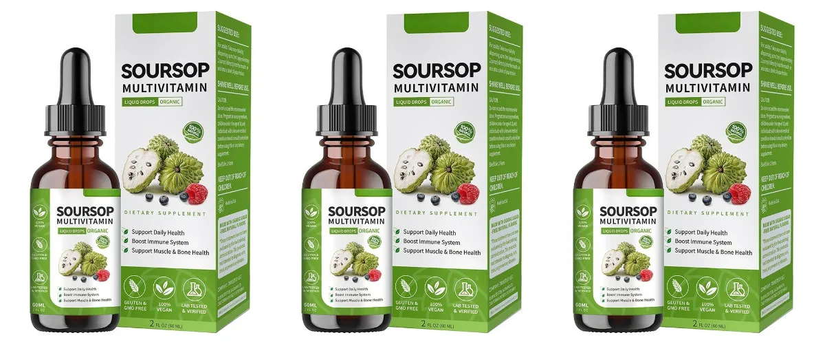 Soursop Liquid Drops Herbal Extract Plant Based Supplement with Soursop Fruit and Leaf Blend Daily Wellness Formula Vegan
