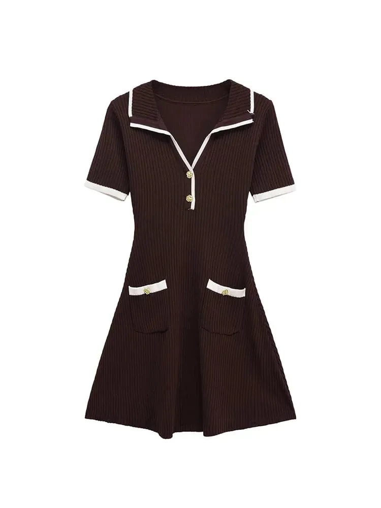 2025 Autumn Casual Mini Dress Fashion Contrast Color Design Short Sleeve Dresses For Women Elegant Short Dress