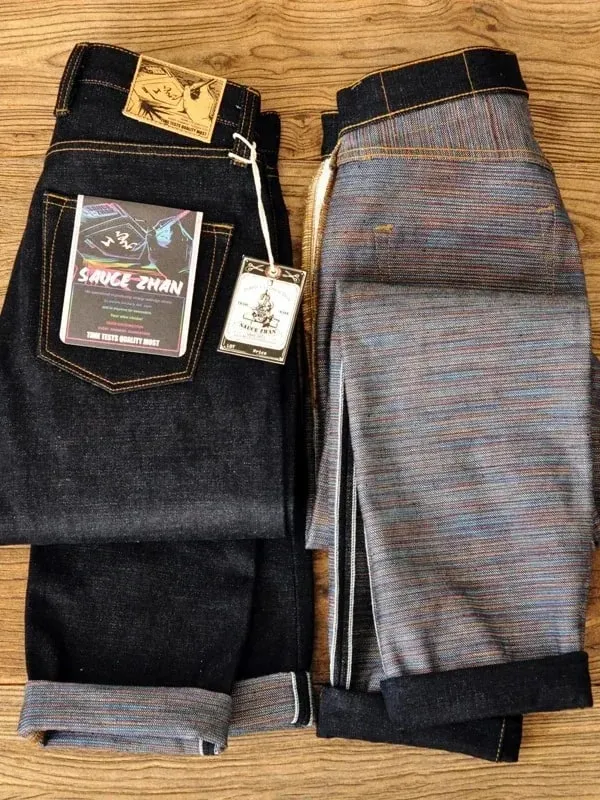 Mens Saucezhan Jeans 308XX-z1 21 oz Rainbow Selvedge Denim Vintage Raw for Men Sanforized Unwashed Heavyv